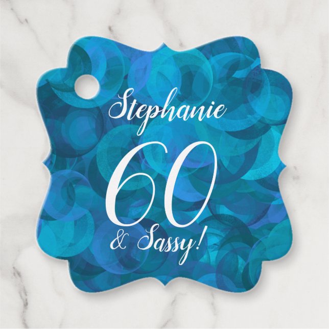 Ocean Blue 60 und Sassy Birthday Party Geschenkanhänger (Vorderseite)