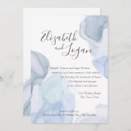 Ocean Blue Abstrakt Modern Watercolor Wedding Einladung