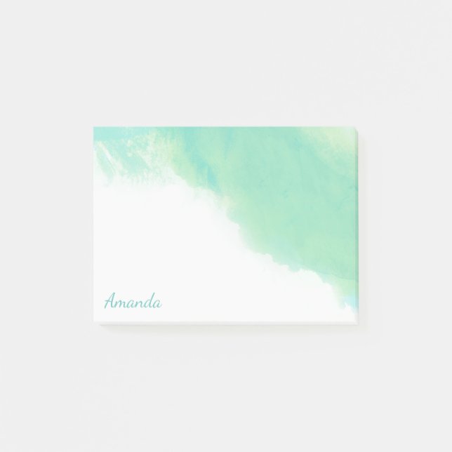 Ocean Blue Abstrakt Watercolor mit Monogramm Post-it Klebezettel (Vorderseite)