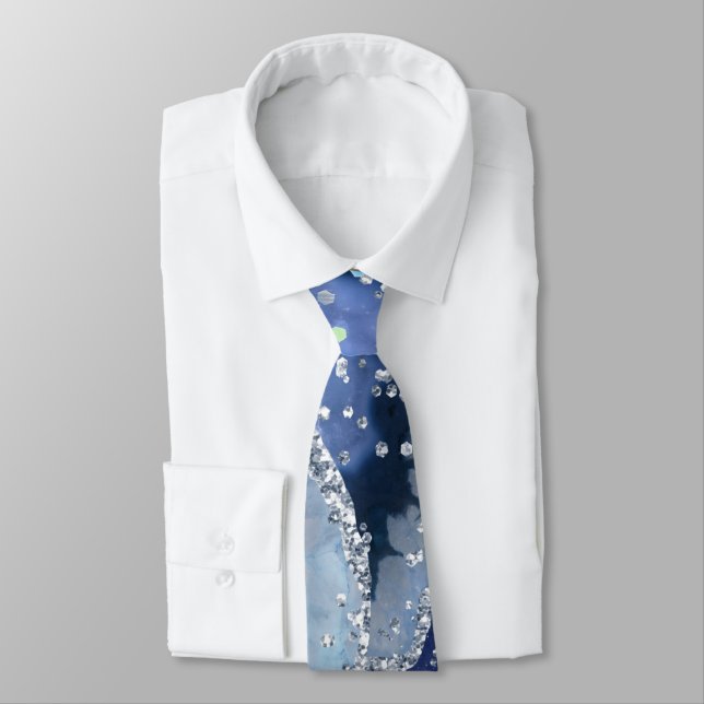Ocean Blue Agate Glitzer Funkelnd Neck Tie Krawatte (Gebunden)