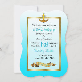 Ocean Blue Anchor Gold Hochzeit Einladung