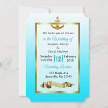 Ocean Blue Anchor Gold Hochzeit Einladung