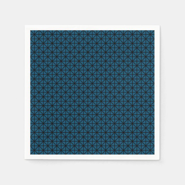 Ocean Blue and Black Squares Muster Serviette (Vorderseite)