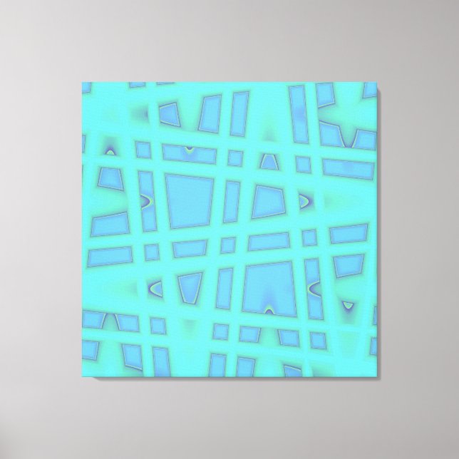 Ocean Blue Baby Blue Modern Geometric Wave Muster Leinwanddruck (Vorderseite)