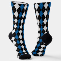OCEAN BLUE & BLACK Raute Muster Socks