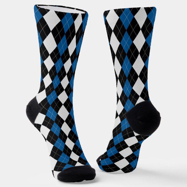 OCEAN BLUE & BLACK Raute Muster Socks Socken (Gewinkelt)