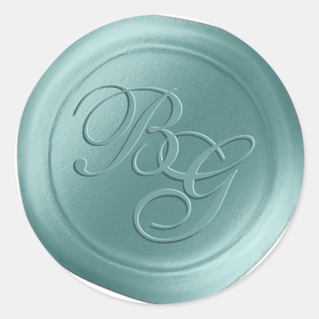 Ocean Blue Calligraphy Monogram Wax Siegel Sticker (Vorderseite)