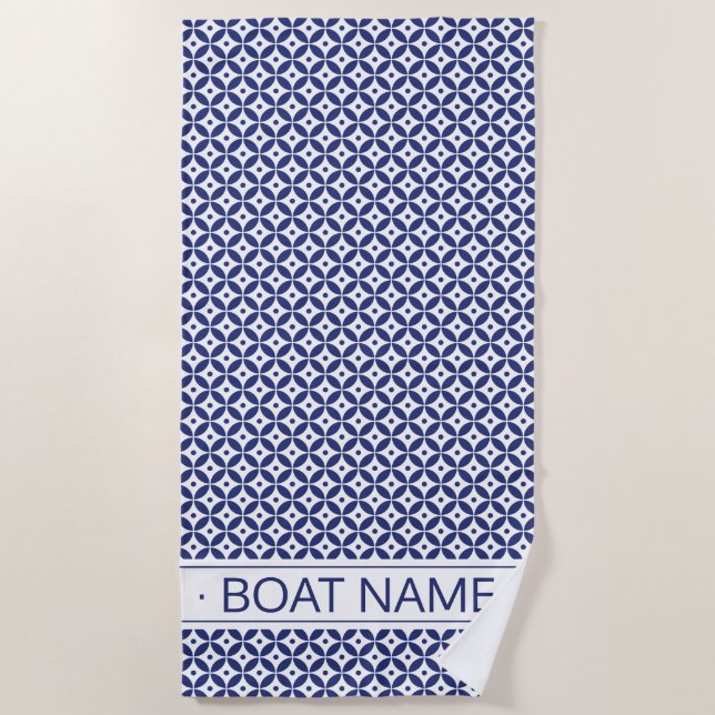 Ocean Blue Custom Boat Name Geometric Muster Strandtuch (Vorderseite)