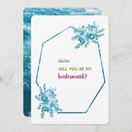 Ocean Blue Floral Bridesmaid Einladungskarten
