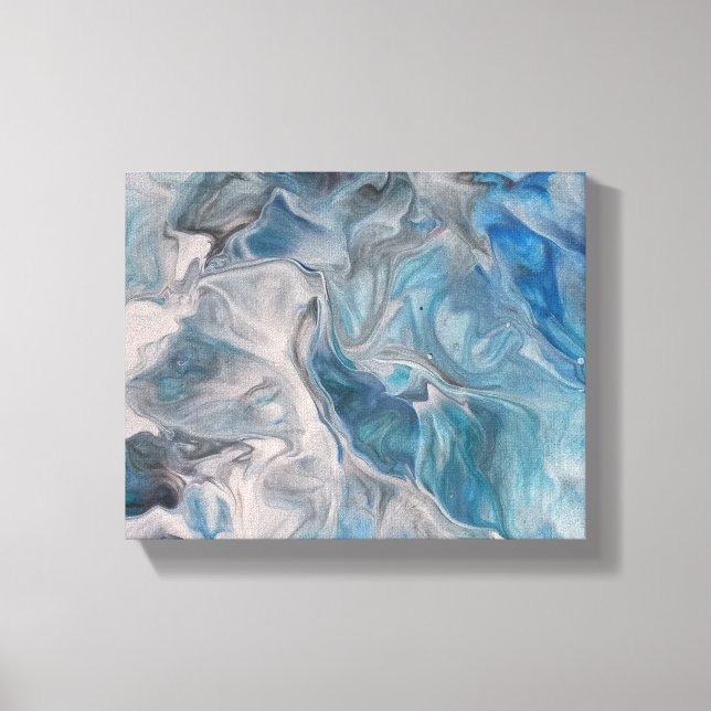 Ocean Blue, Fluid Art Abstrakt Canvas Print Leinwanddruck (Vorderseite)
