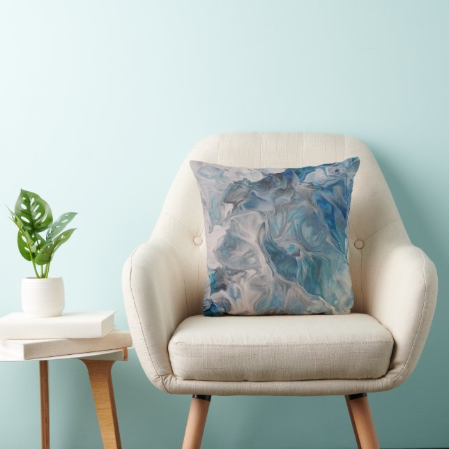Ocean Blue, Fluid Art Abstrakt Throw Kissen (Stuhl )