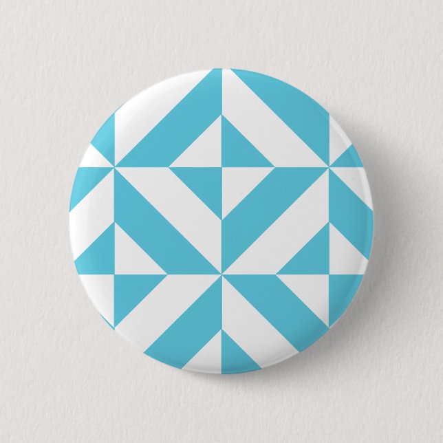 Ocean Blue Geometric Deko Muster Button (Vorderseite)