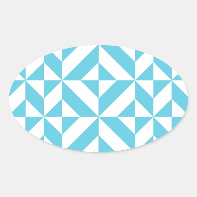 Ocean Blue Geometric Deko Muster Ovaler Aufkleber (Vorderseite)