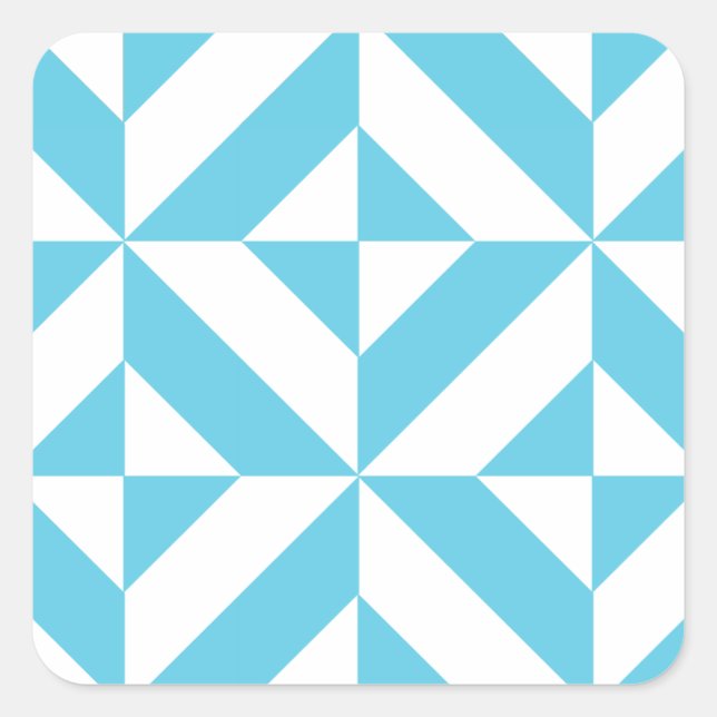 Ocean Blue Geometric Deko Muster Quadratischer Aufkleber (Vorderseite)