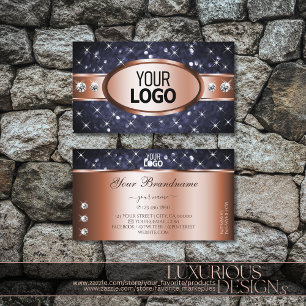 Ocean Blue Glitzer Sparkle Jewels Logo Rose Gold Visitenkarte