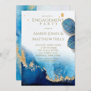 Ocean Blue Gold Agate Engagement Party Einladung