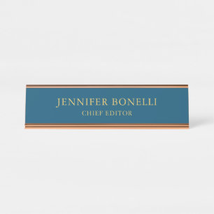 Ocean Blue & Gold Color Trendy Moderne Schlicht Schreibtischnamensplakette
