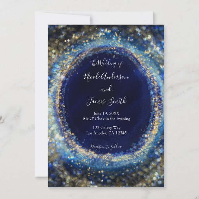 Ocean Blue Gold Sparkling Lights Hochzeit Einladung (Vorderseite)