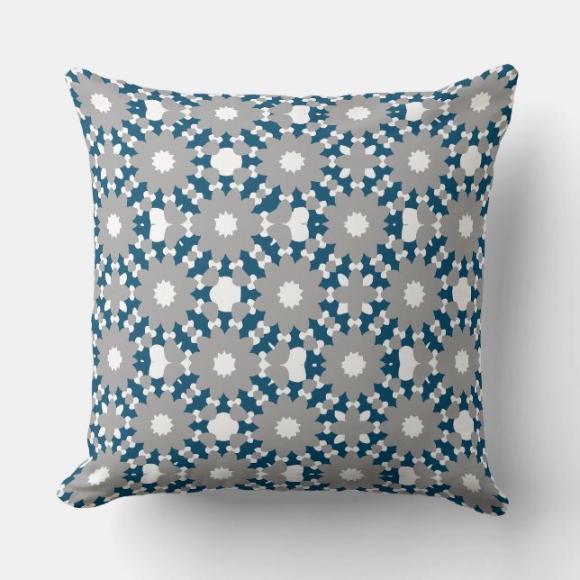 Ocean Blue Grey White Conneccles-Muster Kissen (Vorderseite)
