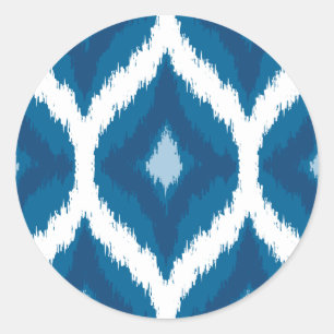 Ocean Blue Ikat Modern Ethnic Geometric Print Runder Aufkleber