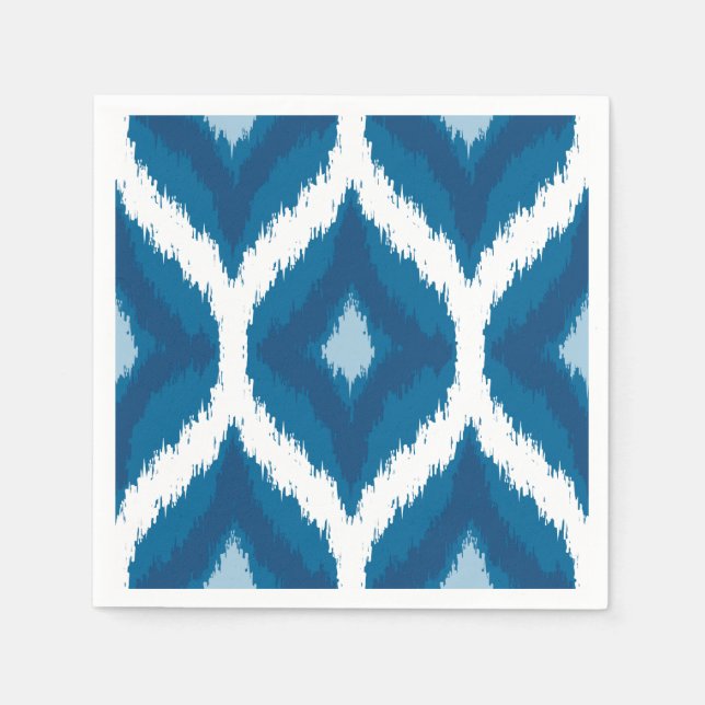 Ocean Blue Ikat Modern Ethnic Geometric Print Serviette (Vorderseite)