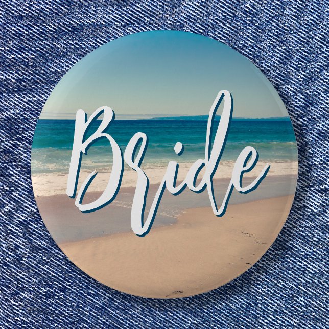 Ocean Blue Landschaftlich Beach Foto Bride Button (Ocean Blue Scenic Beach Photo Bride Button)
