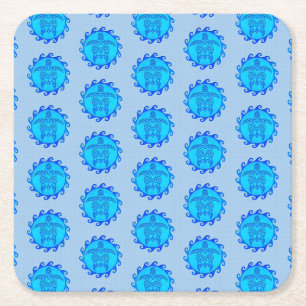 Ocean Blue Maori Sun Tribal Turtles Rechteckiger Pappuntersetzer