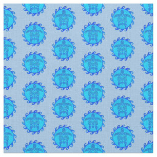 Ocean Blue Maori Sun Tribal Turtles Stoff