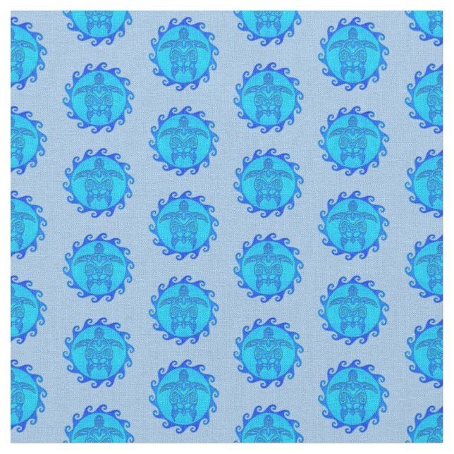 Ocean Blue Maori Sun Tribal Turtles Stoff (Nahaufnahme)