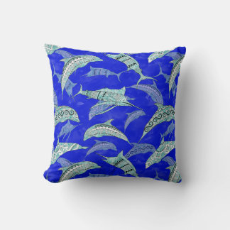 Ocean Blue Marine Animals Dolphins Marlins Kissen