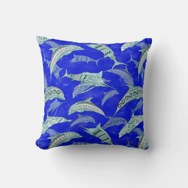 Ocean Blue Marine Animals Dolphins Marlins Kissen (Vorderseite)