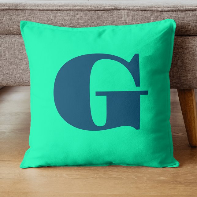 Ocean Blue Modern Monogram | Meeresgrün Kissen (Von Creator hochgeladen)