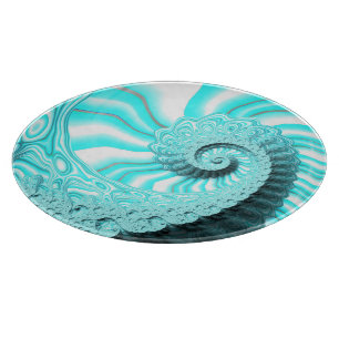 Ocean Blue Nautilus Muschel Spirale Fraktal Art Schneidebrett
