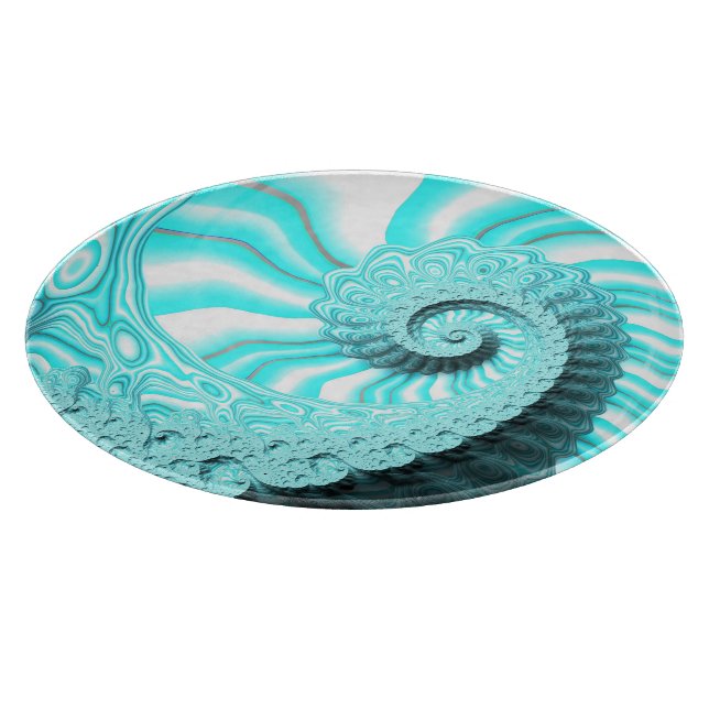 Ocean Blue Nautilus Muschel Spirale Fraktal Art Schneidebrett (Ecke)
