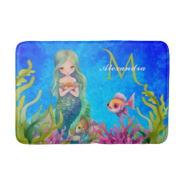 Ocean Blue Niedlich Monogram Name Mermaid Bath Mat Badematte