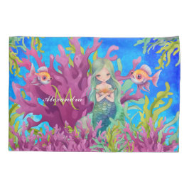 Ocean Blue Niedlich Monogram Name Mermaid Kissenbezug