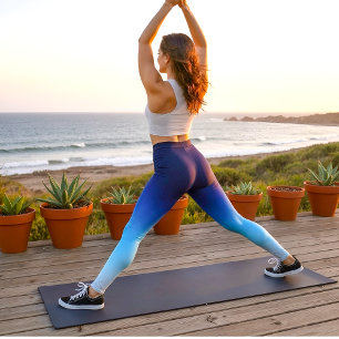 Ocean Blue Ombre Gradient Workout Leggings