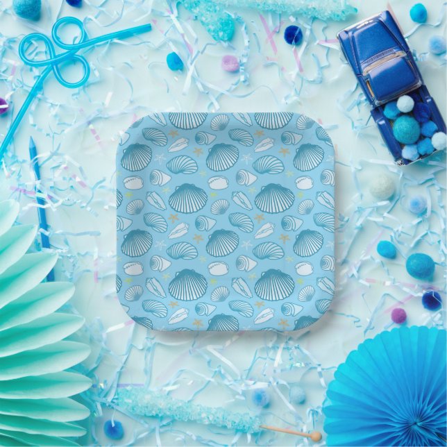 Ocean Blue Pattern Pappteller (Party)