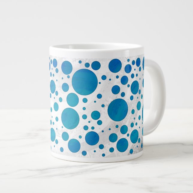 Ocean Blue Polka Dots Jumbo-Tasse (Vorderseite Rechts)