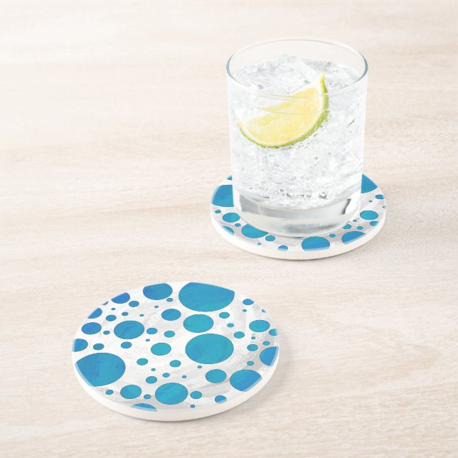Ocean Blue Polka Dots Sandstein Untersetzer (Seite)