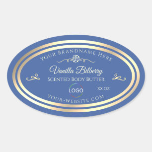 Ocean Blue Product Label mit Gold Frame und Logo Ovaler Aufkleber