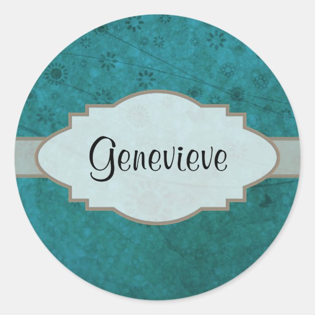 Ocean Blue Retro Abstrakte Namplate Runder Aufkleber (Vorderseite)