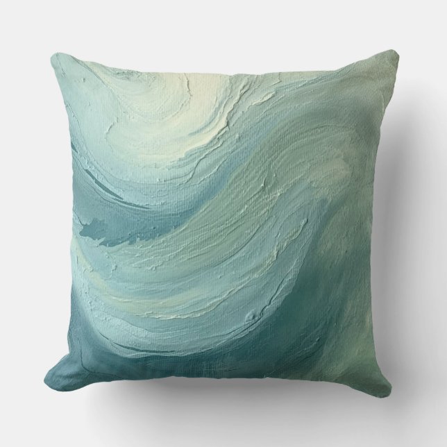 Ocean Blue Sage Green Modern Coastal Waves Print Kissen (Vorderseite)
