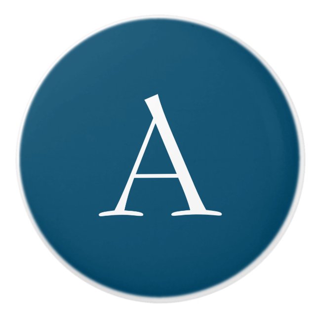 Ocean Blue Schlicht Elegant Modern Monogram Initia Keramikknauf (Vorderseite)