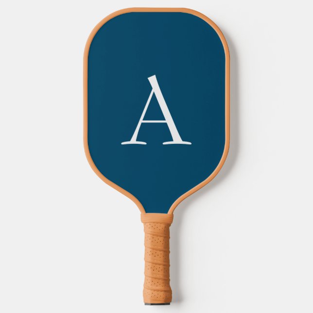Ocean Blue Schlicht Elegant Modern Monogram Initia Pickleball Schläger (Vorderseite)