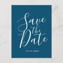 Ocean Blue Script Save the Date Hochzeitskarte
