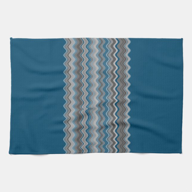 Ocean Blue Silver Gray Wavy Zigzag Muster Le Geschirrtuch (Horizontal)
