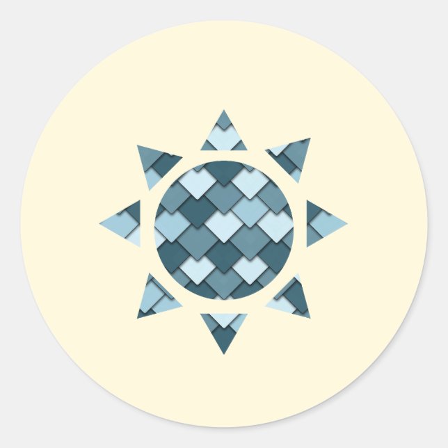 Ocean Blue Square und Diamond Sun Runder Aufkleber (Vorderseite)