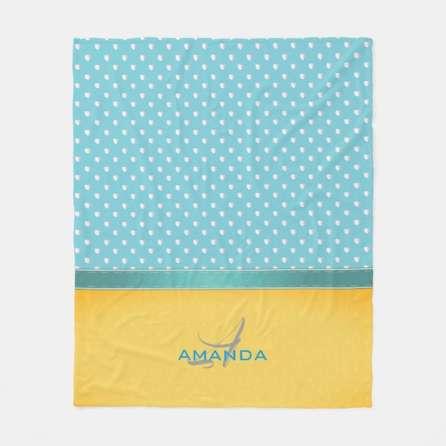 Ocean Blue, Sunny Beach, Silver Hearts Monogram Fleecedecke (Vorderseite)