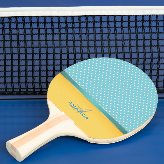 Ocean Blue, Sunny Beach, Silver Hearts Monogram Tischtennis Schläger (InSitu)